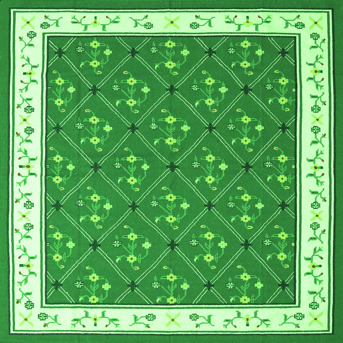 Round Machine Washable Abstract Green Contemporary Area Rugs, wshcon2395grn