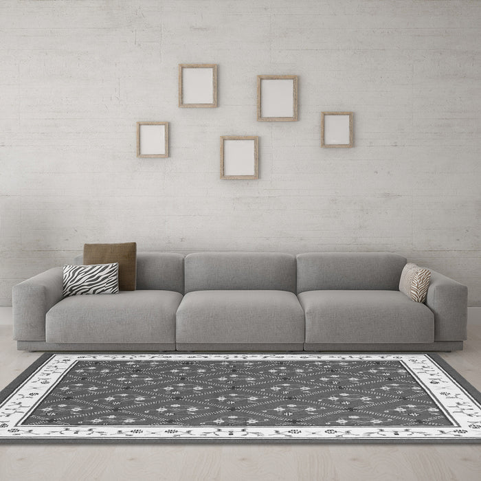 Machine Washable Abstract Gray Contemporary Rug in a Living Room,, wshcon2395gry