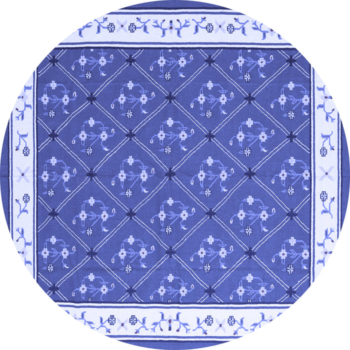 Round Machine Washable Abstract Blue Contemporary Rug, wshcon2395blu
