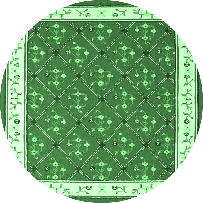 Round Machine Washable Abstract Emerald Green Contemporary Area Rugs, wshcon2395emgrn