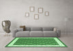 Machine Washable Abstract Emerald Green Contemporary Area Rugs in a Living Room,, wshcon2395emgrn