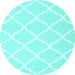 Round Machine Washable Trellis Light Blue Modern Rug, wshcon2396lblu