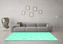 Machine Washable Trellis Turquoise Modern Area Rugs in a Living Room,, wshcon2396turq