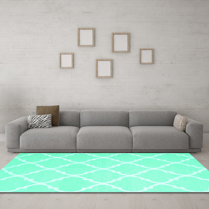 Machine Washable Trellis Turquoise Modern Area Rugs in a Living Room,, wshcon2396turq