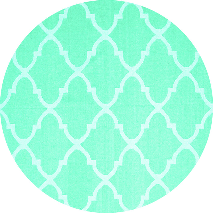 Round Machine Washable Trellis Turquoise Modern Area Rugs, wshcon2396turq
