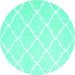 Round Machine Washable Trellis Turquoise Modern Area Rugs, wshcon2396turq