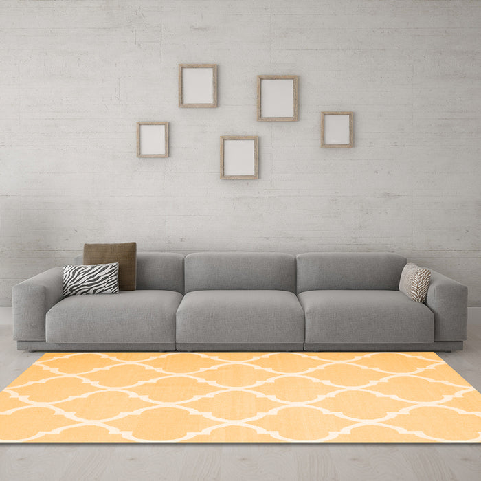 Machine Washable Trellis Orange Modern Area Rugs in a Living Room, wshcon2396org