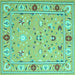 Square Machine Washable Abstract Turquoise Contemporary Area Rugs, wshcon2397turq