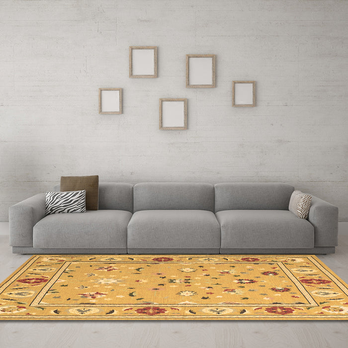 Machine Washable Abstract Brown Contemporary Rug in a Living Room,, wshcon2397brn