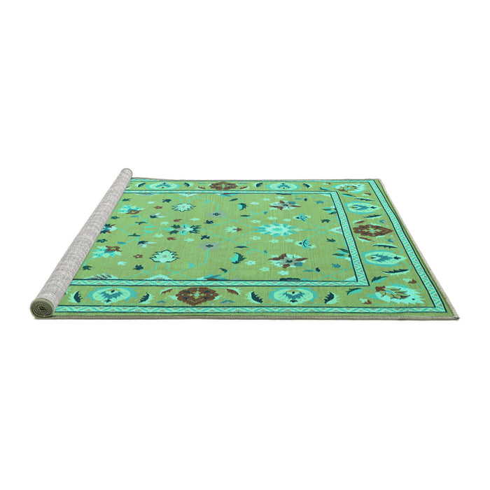 Sideview of Machine Washable Abstract Turquoise Contemporary Area Rugs, wshcon2397turq