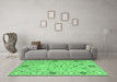 Machine Washable Abstract Emerald Green Contemporary Area Rugs in a Living Room,, wshcon2397emgrn