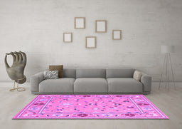 Machine Washable Abstract Purple Contemporary Area Rugs in a Living Room, wshcon2397pur