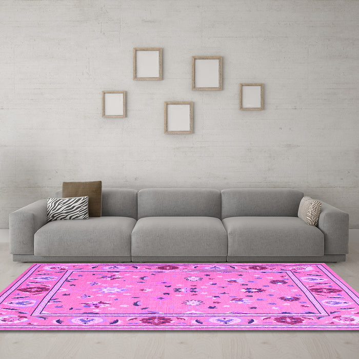 Machine Washable Abstract Purple Contemporary Area Rugs in a Living Room, wshcon2397pur