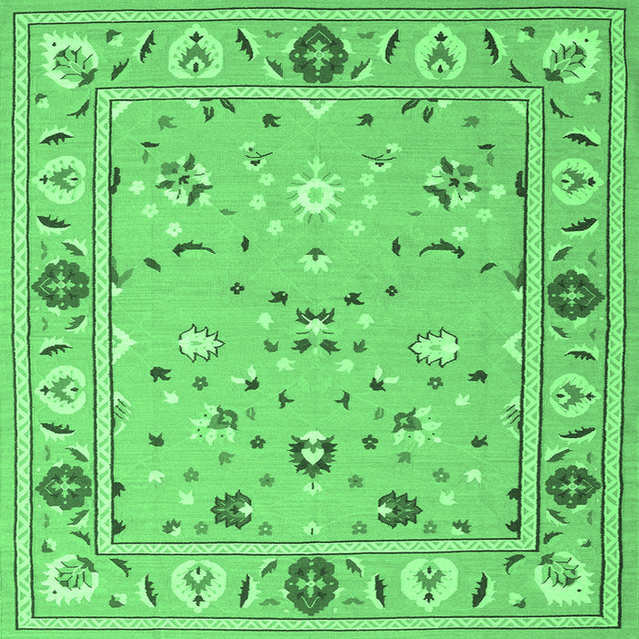 Square Machine Washable Abstract Emerald Green Contemporary Area Rugs, wshcon2397emgrn