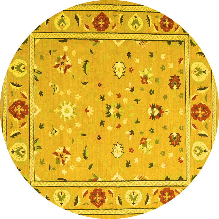 Round Machine Washable Abstract Yellow Contemporary Rug, wshcon2397yw