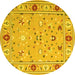 Round Machine Washable Abstract Yellow Contemporary Rug, wshcon2397yw