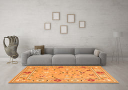 Machine Washable Abstract Orange Contemporary Area Rugs in a Living Room, wshcon2397org