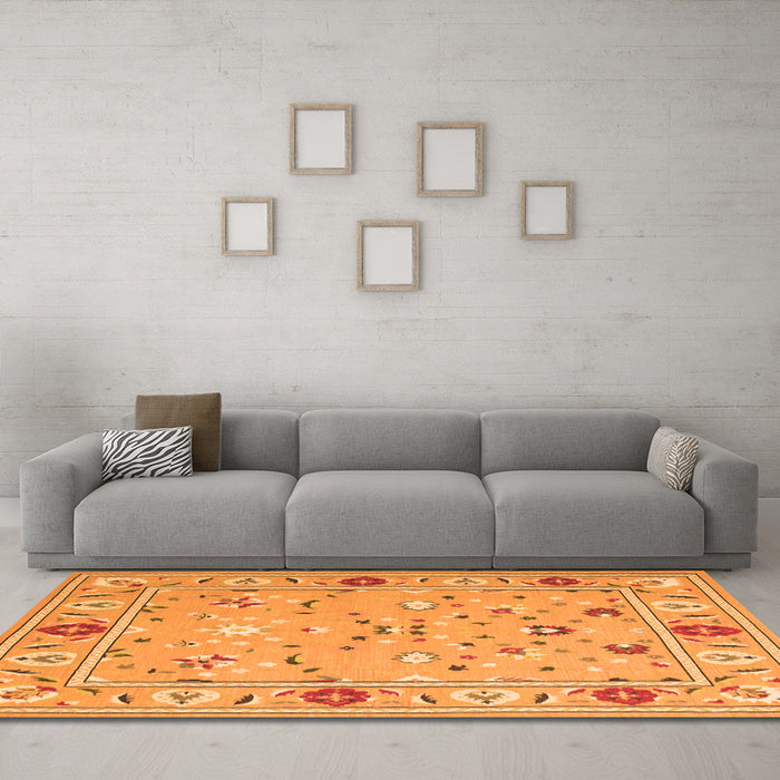 Machine Washable Abstract Orange Contemporary Area Rugs in a Living Room, wshcon2397org