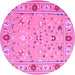 Round Abstract Pink Contemporary Rug, con2397pnk