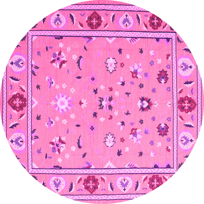 Round Machine Washable Abstract Pink Contemporary Rug, wshcon2397pnk