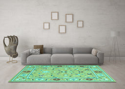 Machine Washable Abstract Turquoise Contemporary Area Rugs in a Living Room,, wshcon2397turq