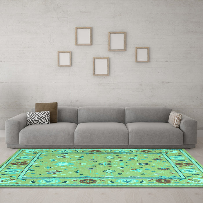 Machine Washable Abstract Turquoise Contemporary Area Rugs in a Living Room,, wshcon2397turq