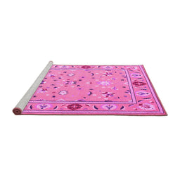 Sideview of Machine Washable Abstract Pink Contemporary Rug, wshcon2397pnk