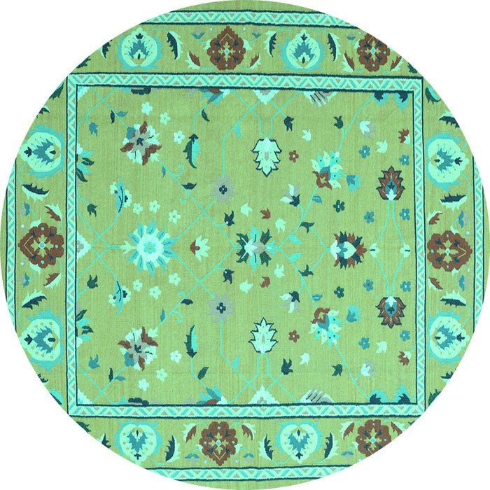 Round Machine Washable Abstract Turquoise Contemporary Area Rugs, wshcon2397turq