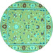 Round Machine Washable Abstract Turquoise Contemporary Area Rugs, wshcon2397turq