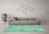 Machine Washable Abstract Light Blue Contemporary Rug, wshcon2397lblu