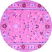 Round Machine Washable Abstract Purple Contemporary Area Rugs, wshcon2397pur