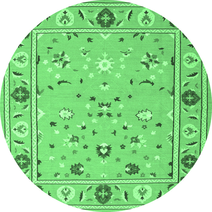 Round Machine Washable Abstract Emerald Green Contemporary Area Rugs, wshcon2397emgrn