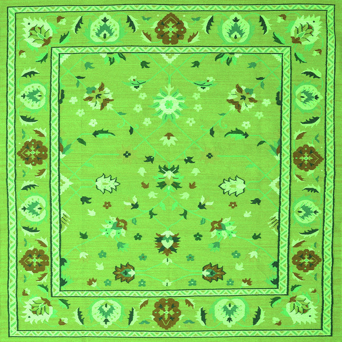 Round Machine Washable Abstract Green Contemporary Area Rugs, wshcon2397grn