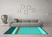 Machine Washable Abstract Turquoise Contemporary Area Rugs in a Living Room,, wshcon2398turq