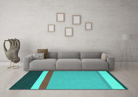 Machine Washable Abstract Turquoise Contemporary Rug, wshcon2398turq