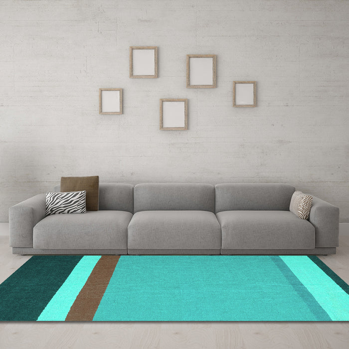 Machine Washable Abstract Turquoise Contemporary Area Rugs in a Living Room,, wshcon2398turq
