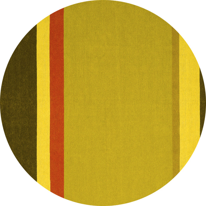 Round Machine Washable Abstract Yellow Contemporary Rug, wshcon2398yw