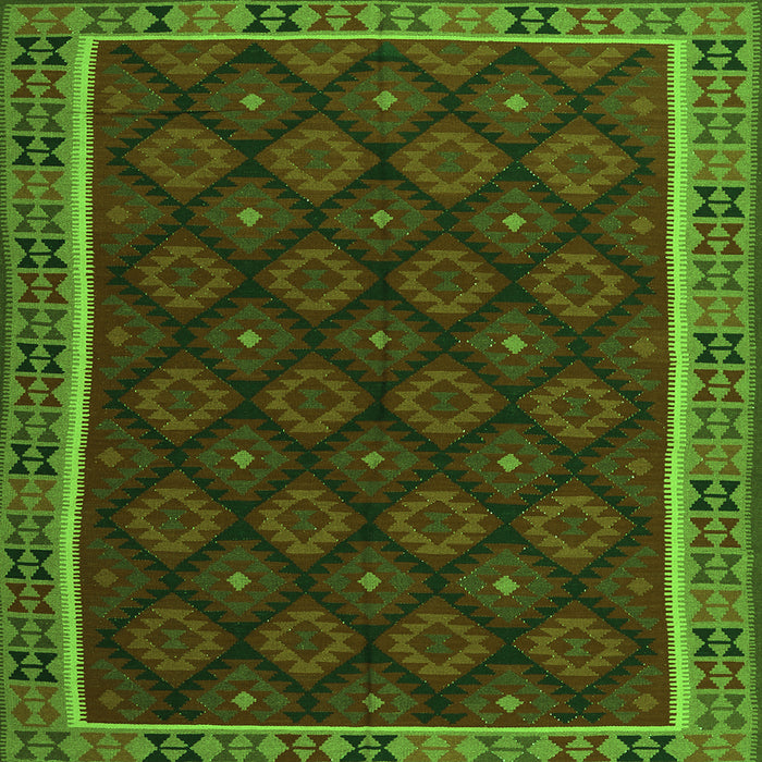 Round Machine Washable Oriental Green Traditional Area Rugs, wshcon2399grn