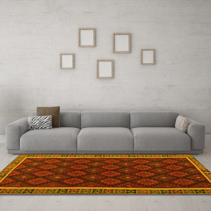 Machine Washable Oriental Yellow Traditional Rug in a Living Room, wshcon2399yw