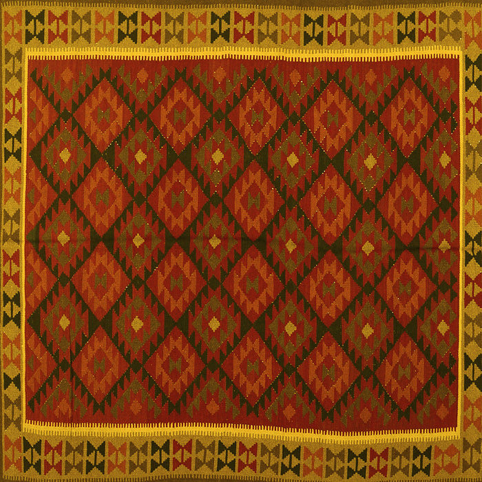Square Machine Washable Oriental Yellow Traditional Rug, wshcon2399yw