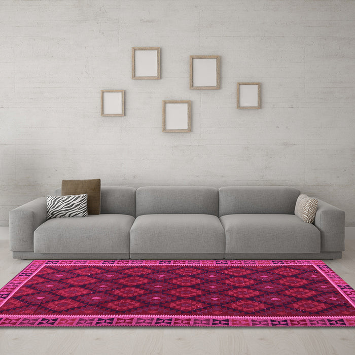 Machine Washable Oriental Pink Traditional Rug in a Living Room, wshcon2399pnk