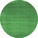 Round Machine Washable Abstract Emerald Green Contemporary Area Rugs, wshcon23emgrn