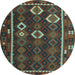 Round Oriental Light Blue Traditional Rug, con2400lblu