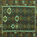 Square Machine Washable Oriental Turquoise Traditional Area Rugs, wshcon2400turq