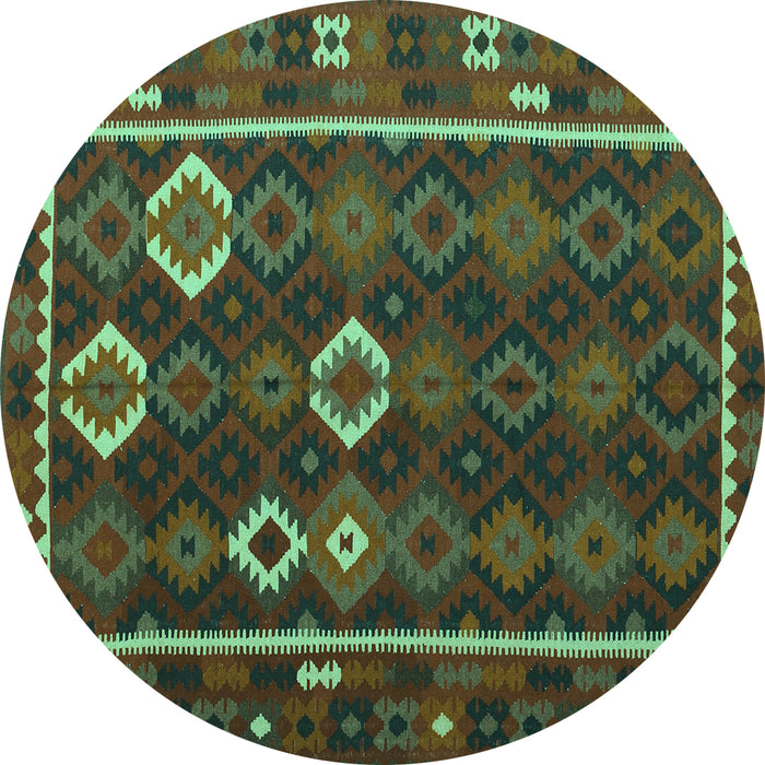 Round Machine Washable Oriental Turquoise Traditional Area Rugs, wshcon2400turq