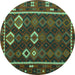 Round Machine Washable Oriental Turquoise Traditional Area Rugs, wshcon2400turq