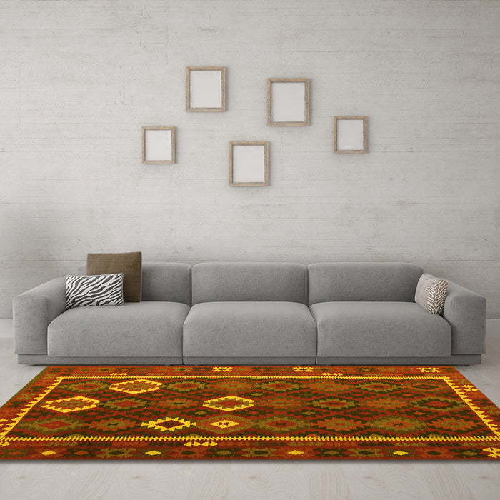 Machine Washable Oriental Yellow Traditional Rug in a Living Room, wshcon2400yw