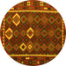 Round Machine Washable Oriental Yellow Traditional Rug, wshcon2400yw