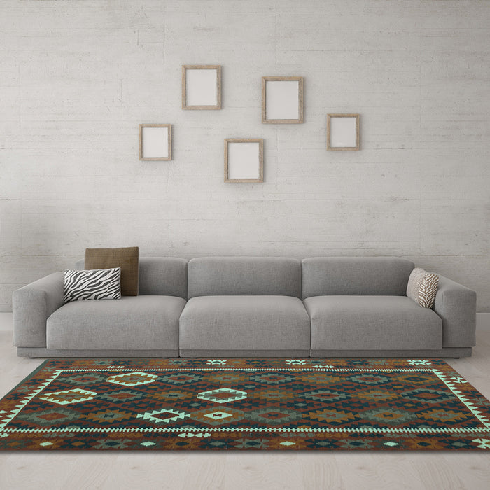 Machine Washable Oriental Light Blue Traditional Rug in a Living Room, wshcon2400lblu