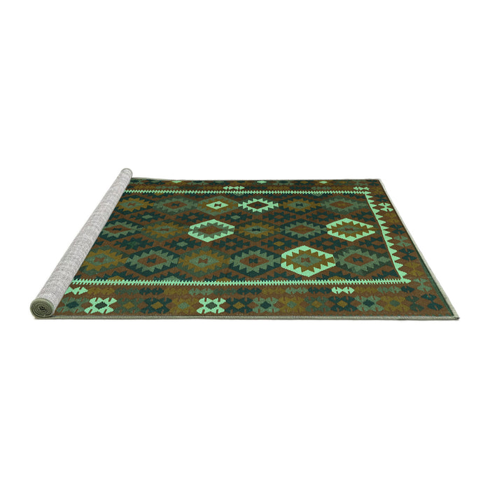 Sideview of Machine Washable Oriental Turquoise Traditional Area Rugs, wshcon2400turq